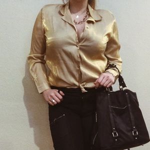 Vintage Thrift Gold Button Up Blouse